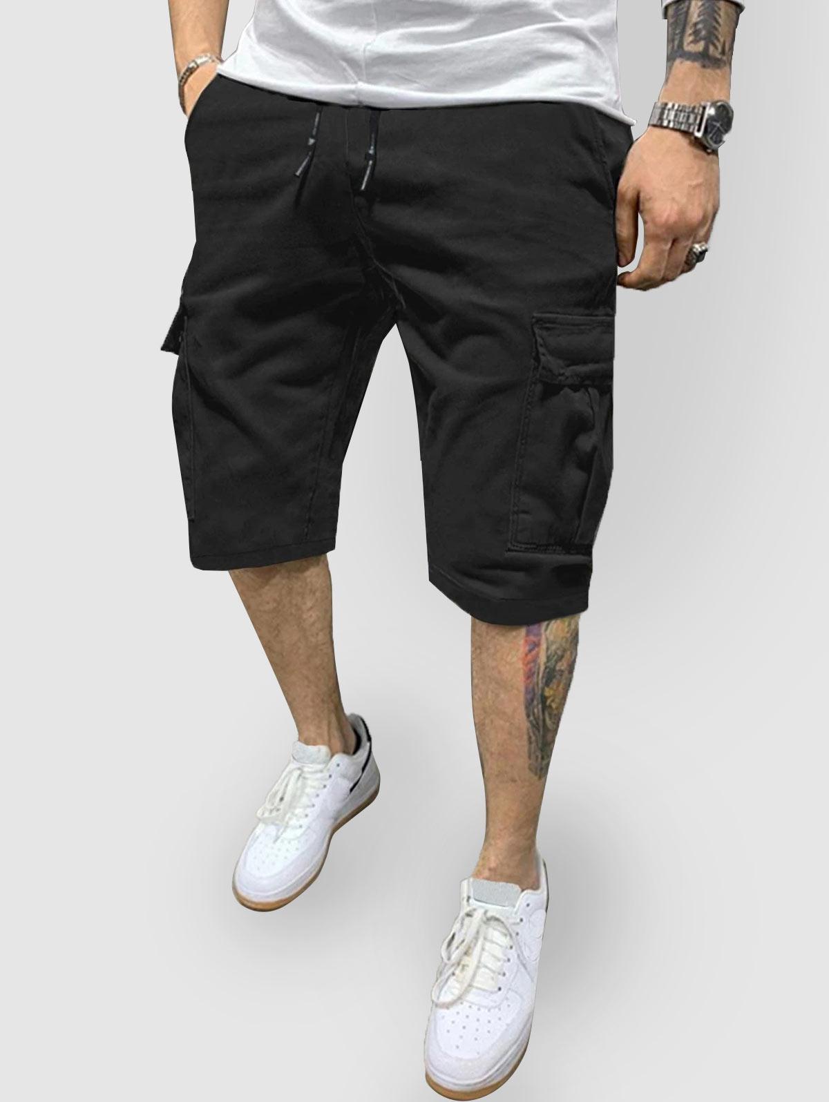 Multi Pockets Design Solid Color Cargo Shorts S Black