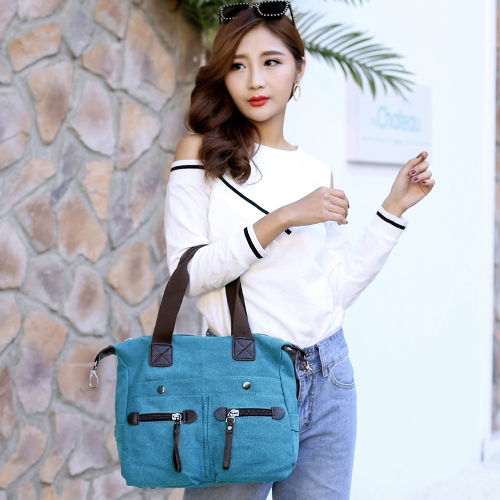 Fashion Women Canvas Handbag Casual Shoulder Bag Pockets Large Capacity Vintage Crossbody Tote Travel Bag