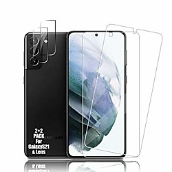 Galaxy S21 Displayschutzfolie aus gehärtetem Glas  Kameralinsenschutz [2  2er Pack] [Schutzhülle freundlich] [Kratzfest] [Ultraschall-Fingerabdruck-Entsperrung] Klare HD-Schutzfolie für Samsung Lightinthebox