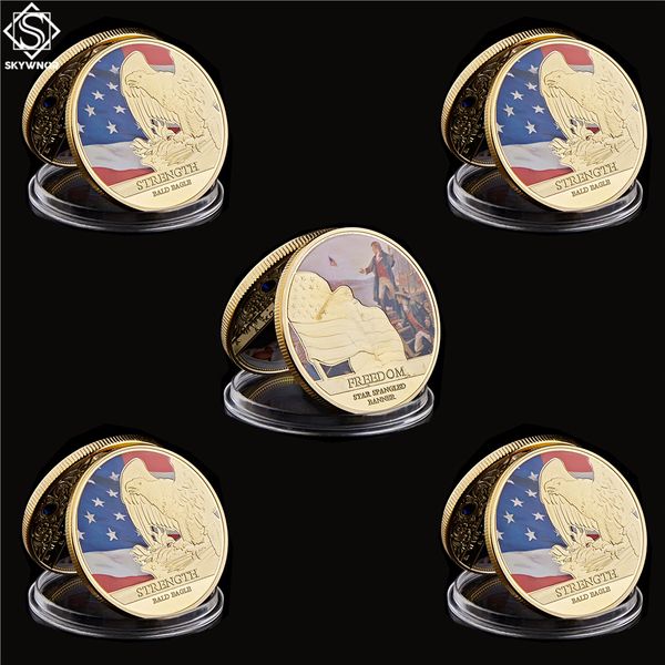 5PC USA Freedom Bald Eagle Strength Craft Statue of Liberty Gold Token Value Commemorative Coins Collection
