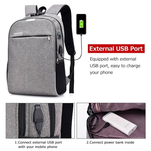 15.6 pouces sac à dos pour ordinateur portable grande capacité Anti-vol sac d'affaires avec mot de passe serrure externe USB & Interface casque gris foncé
