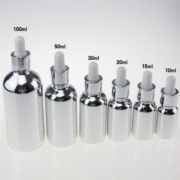 Wholesale 1oz empty glass essential oil dropper botlle with soft silicone dropper head, round oil bottle in gold or silver