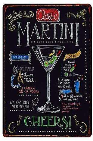 King of Cocktail Retor Metal Signs Bar Restaurant Pub Kitchen Wall Decoration,Martini Formula Tin Poster, Funny Home Decor,11.8 x 7.8 inches