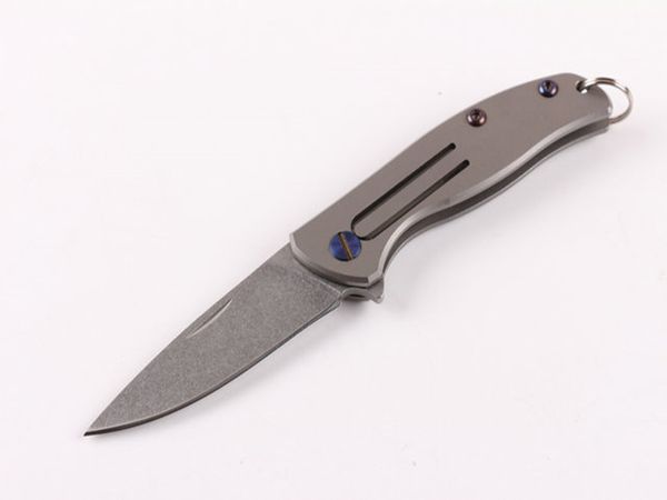 Small Flipper Pocket Folding Knife D2 Steel Stone Wash Blade TC4 Titanium Alloy Handle Key Chain EDC Knives