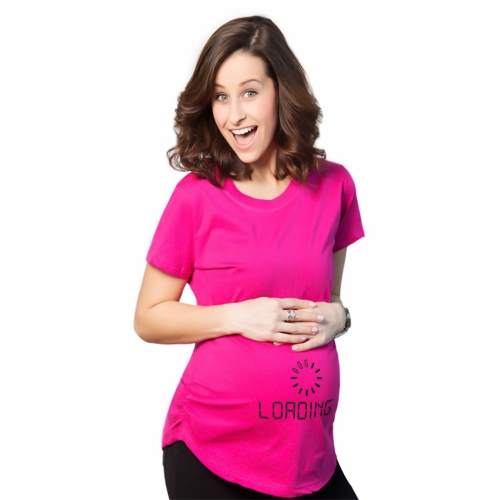 Maternity Shirt Short Sleeve O-Neck Side Ruched Funny Word Pregnancy Mom Tops Tee Black L