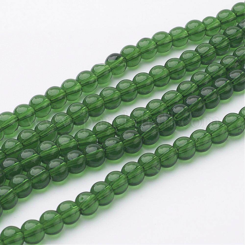 Glass Beads Strands, Round, Green, about 6mm in diameter, hole: 1mm, about 50pcs/strand, 13