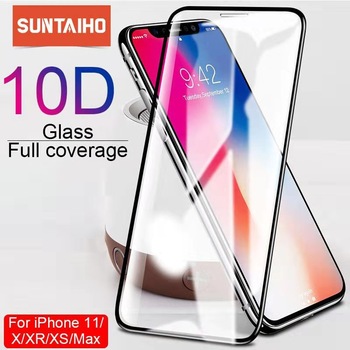 Suntaiho 10D protective glass for iPhone X XS 6 6S 7 8 plus glass screen protector for iPhone 11 Pro MAX XR X screen protection