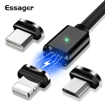 Essager Magnetic Micro USB Cable For iPhone Samsung Fast Charging Data Wire Cord Magnet Charger USB Type C 3m Mobile Phone Cable
