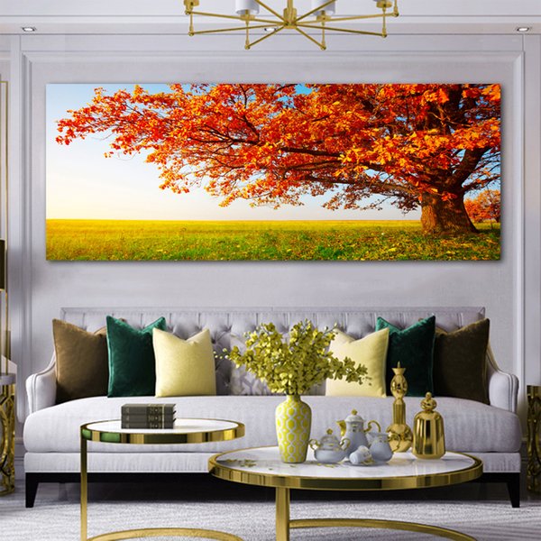Red Tree Green Tree Wall Painting Landscape Posters and Prints Canvas Art Sunshine Pictures for Living Room Modern Home Decor