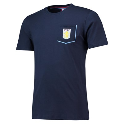 Aston Villa Core Pocket T-Shirt with Pop Contrast Colour - Navy- Mens