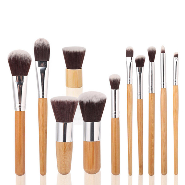 11pcs/set Bamboo Makeup Brushes tool Face Powder Cosmetics Eyeliner Foundation Concealer Contour brush Tool Kit FFA694