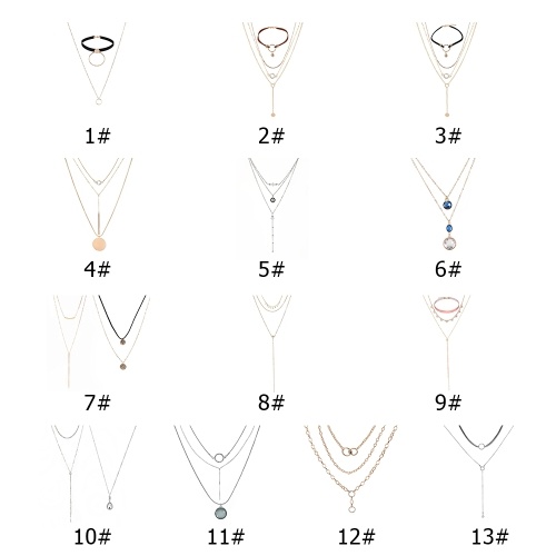 Fashion Multi-layer Pendant Clavicle Chain Long Necklace Different Lengths Jewelry Set for Women