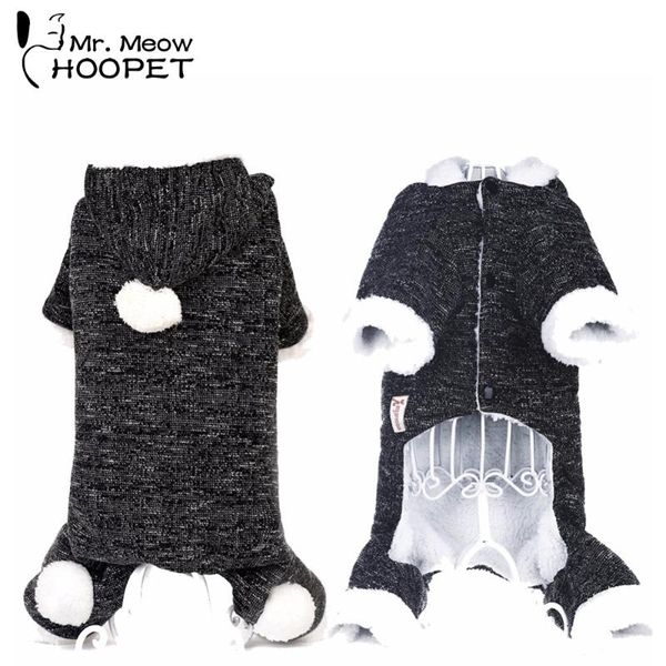 Dog Apparel Winter Warm Cat Hoodie Fleece Lined Coat Puppy Black Kitten Christmas Sweater Jumpsuit Kitty Clothes Pet Costume
