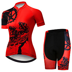21Grams Women's Short Sleeve Cycling Jersey with Shorts Summer Spandex Polyester Black / Red Solid Color Gear Bike Clothing Suit 3D Pad Ultraviolet Resistant Quick Dry Breathable Sweat wicking Sports Lightinthebox