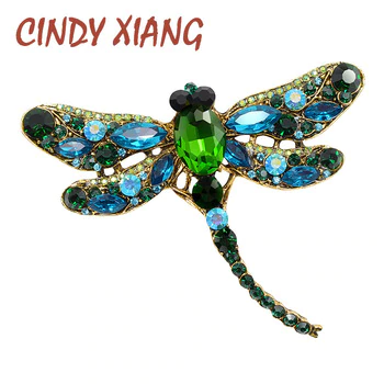 CINDY XIANG Crystal Vintage Dragonfly Brooches for Women Large Insect Brooch Pin Fashion Dress Coat Accessories Cute Jewelry