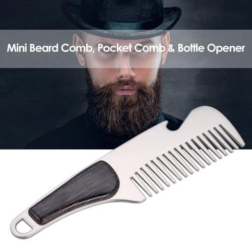 Stainless Steel Beard Comb Men's Shaving Mini Pocket Comb Portable Male Mustache Brush Bottle Opener
