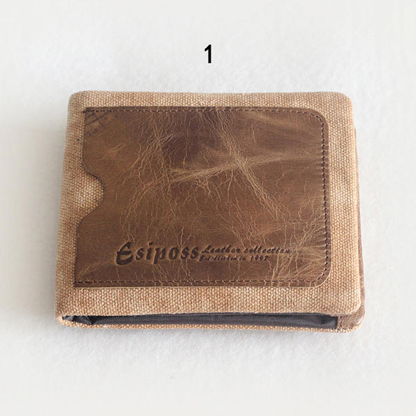 Men Genuine Leather Canvas Retro Wallet Zipper Coin Bag