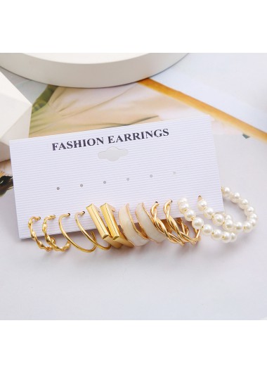 Gold Round Pearl Detail Earring Set