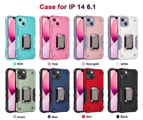 Hybrid Armor Phone Cases For iPhone 14 Pro Max 13 12 Mini 11 XS XR 7 8 Plus Magnetic Ring Holder Shockproof Armor Kickstand Cover D1