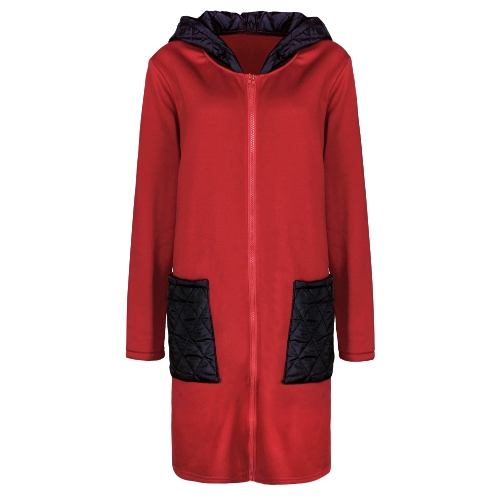 Women Casual Long Hoodie Sweatshirt Coat Pockets Zip Up Outerwear Hooded Jacket Black/Grey/Red