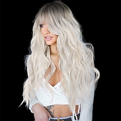 Ombre Platinum Blonde Long Wavy Wigs with Bangs for Women Long Curly Synthetic Hair Natural Looking Heat Resistant for Daily Party Use 26 Inches Lightinthebox