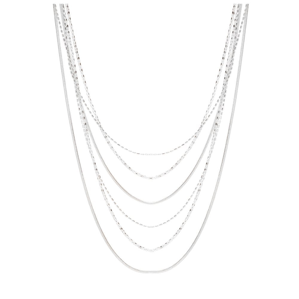 Silver Plated Mixed Chain Mulitrow Necklace