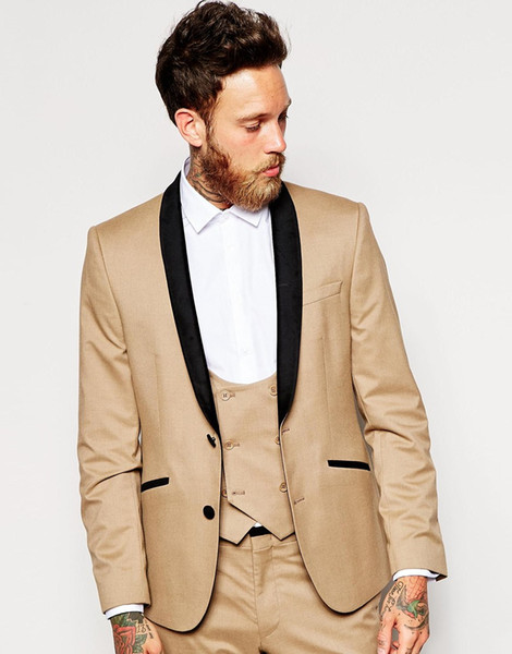 New Arrivals Two Buttons Groom Tuxedos Shawl Lapel Groomsmen Best Man Suits Mens Wedding Suits (Jacket+Pants+Vest+Tie) H:487
