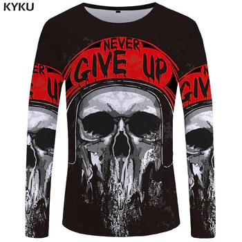 KYKU Brand Motorcycle Long sleeve T shirt Skull Clothing Skeleton Tees Punk Tops  Tshirt  3d T-shirt Men Rock Sexy Slim New