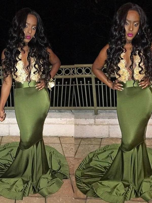 Chicloth Mermaid Satin Two Piece Long Prom Dresses Cheap