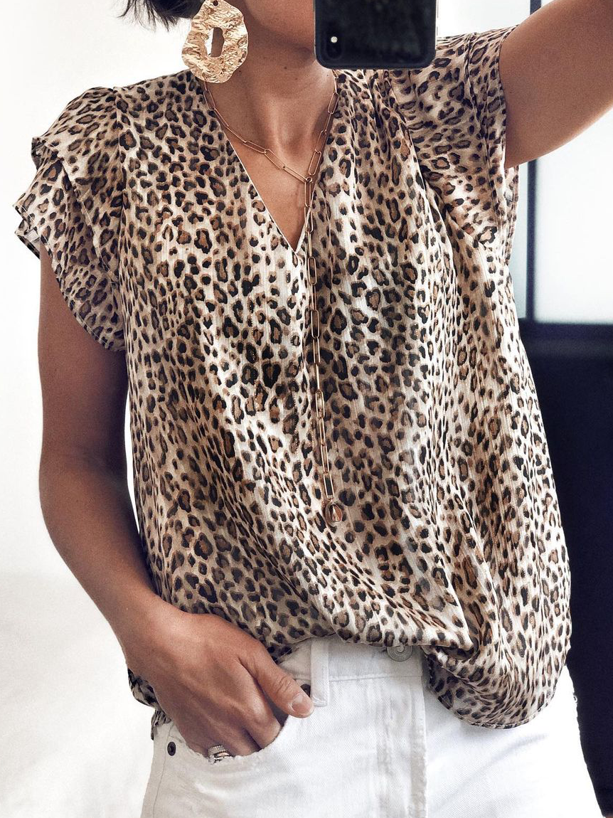 Leopard V Neck Holiday Tanks & Camis - Noracora