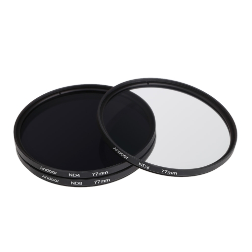 Andoer 77mm Fader ND Filter Kit Neutral Density Photography Filter Set (ND2 ND4 ND8) for Nikon Canon Sony Pentax DSLRs