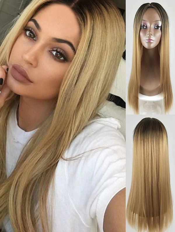 Ombre Color Long Straight Middle Part Synthetic Wig