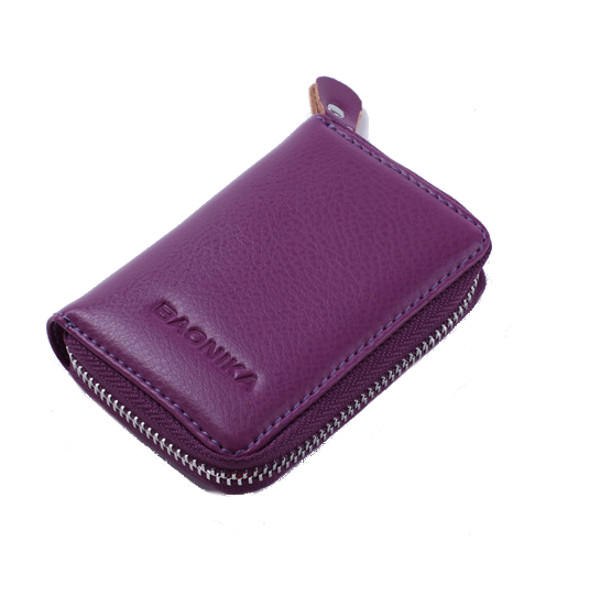 Women Men Genuine Leather 9 Zipper Card Holder Business ID Card Case Short Wallet