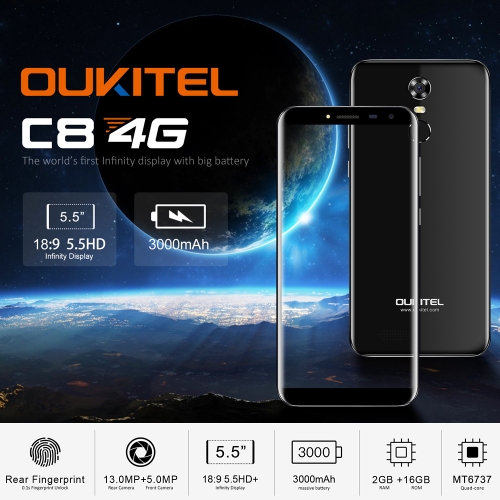 OUKITEL C8 4G Mobile Phone 18:9 5.5 Inch HD 2GB RAM 16GB ROM