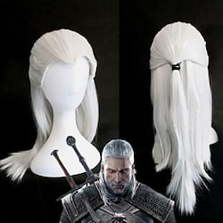 The Witcher Movie / TV Theme s Cosplay Cosplay Wigs Men's Silky Straight Slicked-Back 26 inch Heat Resistant Fiber Matte Straight Silver Teenager Adults' Highschool Anime Wig Lightinthebox