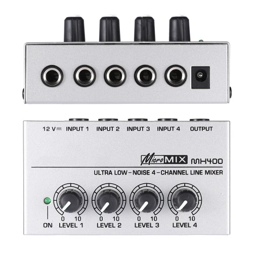 MX400 Ultra-compact Low Noise 4 Channels Line Mono Audio Mixer with Power Adapter