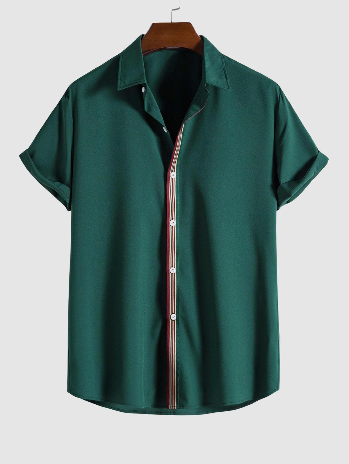 ZAFUL Men's Striped Braid Design Short Sleeves Shirt 2xl Green