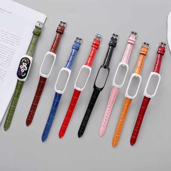Leather Watch Straps for Xiaomi Mi Band 7 Strap Bands Mens Sport Wristband With Crocodile Pattern Watchband Bracelet designers Smart Watches watchs Smartwatch Blue