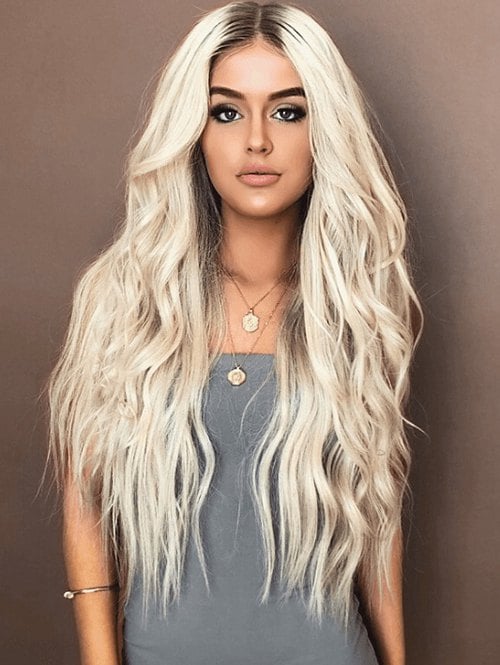 Long Center Parting Natural Wavy Colormix Synthetic Wig