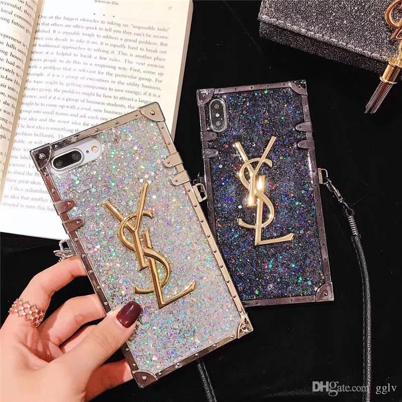 One Piece Luxury Diamond Glitter Bling Designer Phone Cases for IPhone X 6s 7 8 Plus XR XS MAX Brand Back Cover with Long Lanyard for Gifts