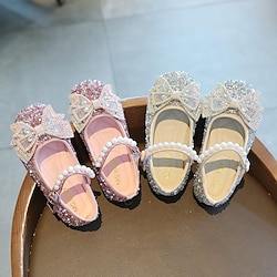 Girls' Flats Daily Glitters Dress Shoes Lolita PU Breathability Non-slipping Princess Shoes Big Kids(7years ) Little Kids(4-7ys) Wedding Party Daily Walking Shoes Dancing Bowknot Pearl Buckle Silver Lightinthebox