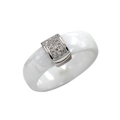 Nano Ceramic & S925 Sterling Silver Polished with CZ Diamond Embedded White Gold Electroplated Dome Ring