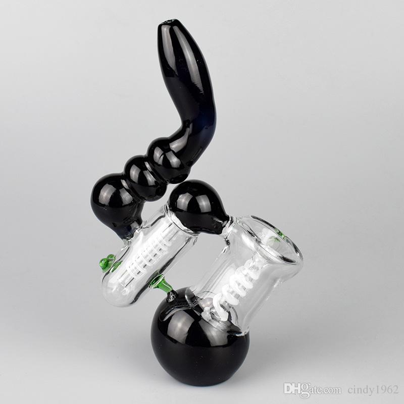 Glass bubbler pipes 8" recycler smoking pipe black color spiral perc glass hand pipe for dry herb smoking