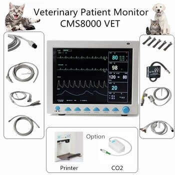 US Veterinary Patient Monitor CMS8000 VET 6 Parameter Vital Signs ECG NIBP SPO2 RESP TEMP PR
