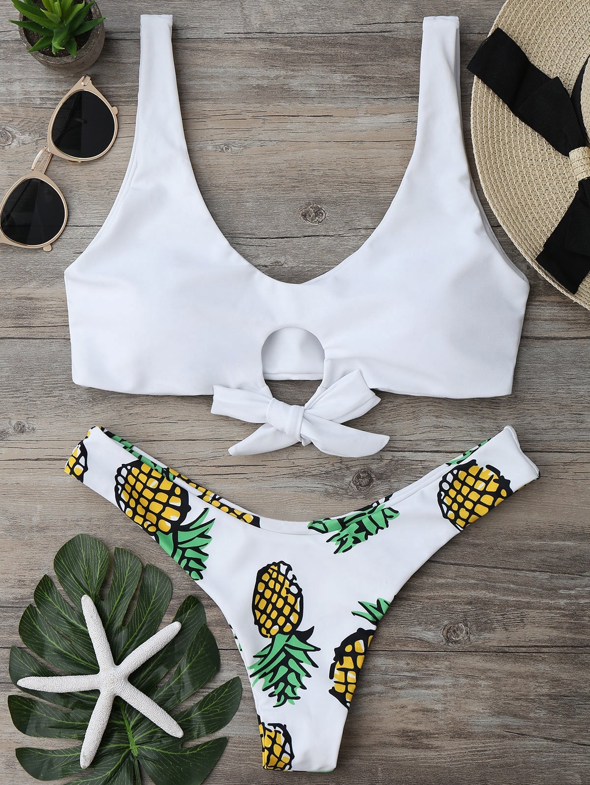 Pineapple Print Thong Bikini Set