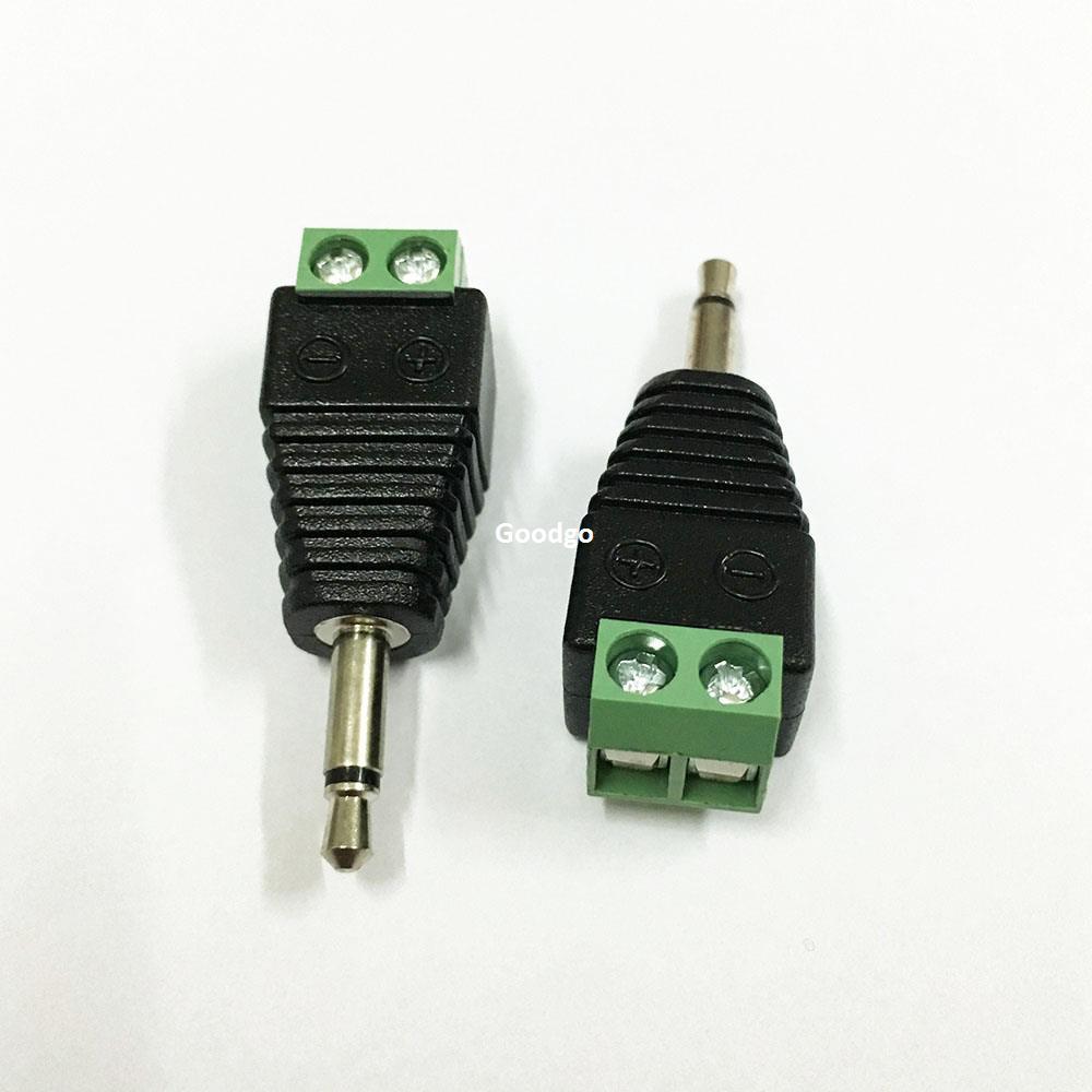 100Pcs Video AV Balun 3.5mm 2Pole Mono Male to AV Screw Terminal Jack 3.5 mm Male 2 Pin Terminal Block Plug Connector
