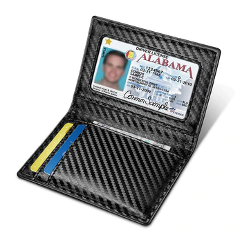 NewBring Carbon-Fiber-Look Leather ID Credit Card Holder RFID Blocking Wallet Cover Driver License Purse