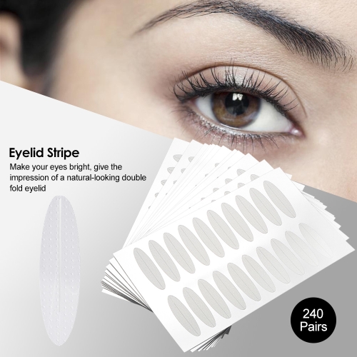 240 Pairs Eyelid Stripe Waterproof Eyelid Tape Adhesive Invisible Double Fold Eyelid Shadow Sticker Paste Clear Beige