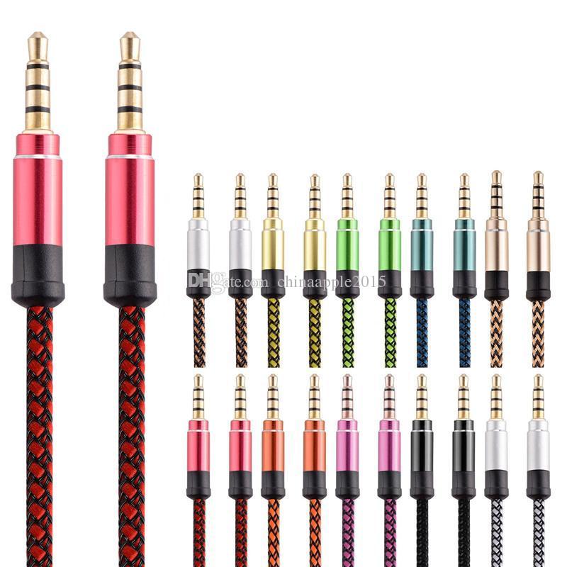 1.5M 3.5mm Male To Male Stereo AUX Auxiliary Braided Fabric Audio Cable for iphone Samsung for mp3 pc Speaker