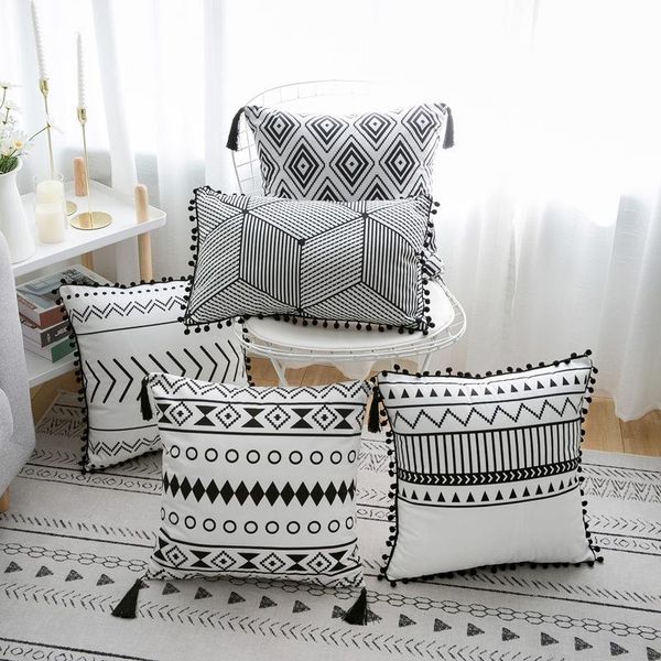 Cushion/Decorative Pillow Bohemian Silver Grey Pillows Cover Geometric Print Gray Polyester Sofa Cushion Livingroom Nordic Decorative Throw